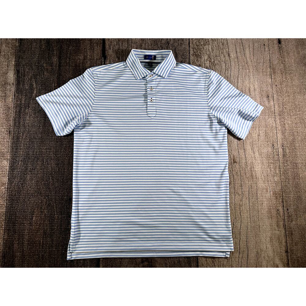 Stitch Polo Shirt Mens M/L Blue White Striped Stretch Performance Golf Preppy